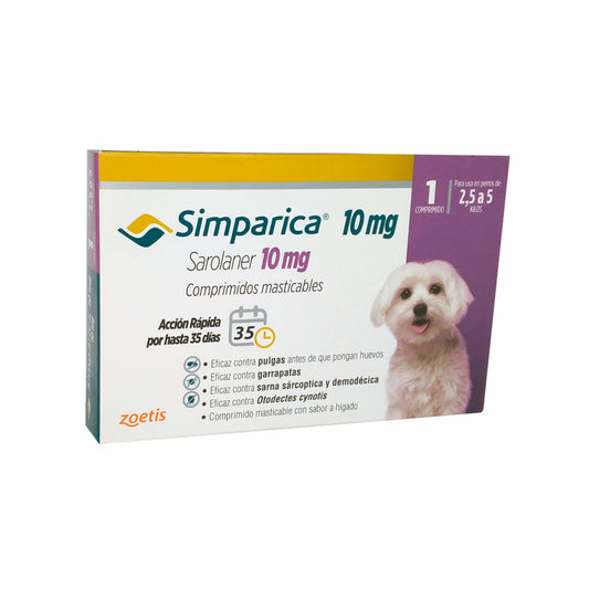 Simparica 10 Mg de 2,5 Kg a 5 Kg